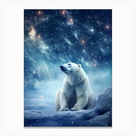 Polar bear under a starry night sky Canvas Print