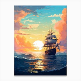 Sailing Ship At Sunset 2 Canvas Print