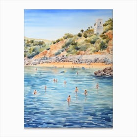 Swimming In Skiathos Greece 2 Watercolour Canvas Print