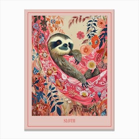 Floral Animal Painting Sloth Poster Canvas Print