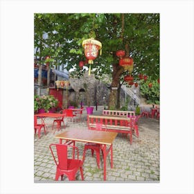 Red Tables And Chairs Canvas Print