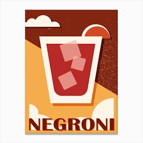 Negroni art print, Cocktail alcohol poster, Retro 70s Canvas Print