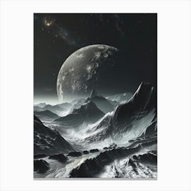 The Sky Under The Moonlight Reflects Rocky Mountain Ranges, Deep Black And Silver, With A Clean Background, Minimalist Style, Futuristic Sci Fi Aesthetic Style, Mountain View, 8k, High Definition Toile