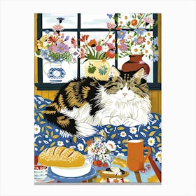 Tea Time With A Norwegian Forest Cat 3 Canvas Print