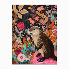 Floral Animal Painting Otter 1 Canvas Print