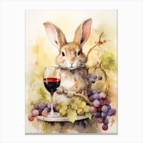 Bunny Tasting Wine Rabbit Prints Watercolour 1 Canvas Print