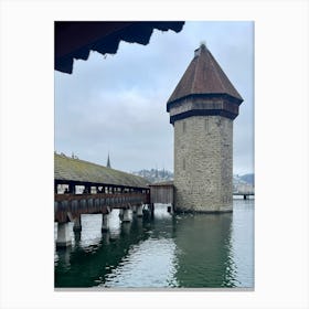 Tower On The River At Lucerne, Switzerland Canvas Print