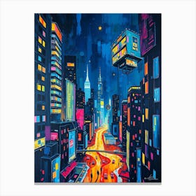 Flux Schnell Bold Acrylic Painting A View Of A Night City With 2 Canvas Print