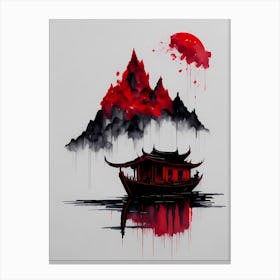Chinese Ink Painting Landscape Sunset (28) Canvas Print