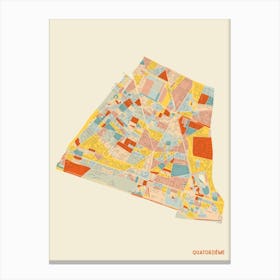Paris France 14th Arrondissement Neighbourhood Map Canvas Print
