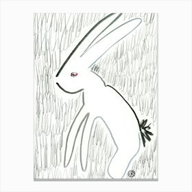Rabbit On Grass - ink graphite pencil monochrome black and white animal hare Canvas Print