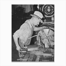 Machinist Working At Lathe, Seminole, Oklahoma, Oil Refinery By Russell Lee 1 Canvas Print