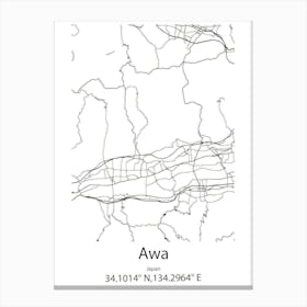 Awa,Japan Minimalist Map Canvas Print