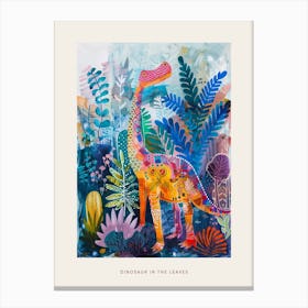 Colourful Dinosaur Leaf Patterns Painting Poster Canvas Print