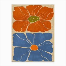 Two Flowers In Blue And Orange Canvas Print