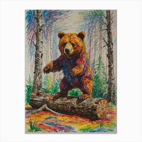 Bear On Log 1 Canvas Print