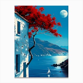 Red Tree By The Sea Canvas Print