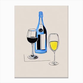 English Sparkling Wine Picasso Line Drawing Cocktail Poster Canvas Print