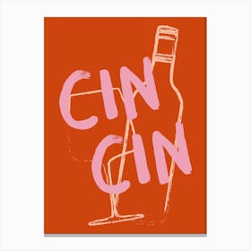 Red and Pink Cin Cin Hand Drawn Illustrated Kitchen Bar Cart Art Canvas Print