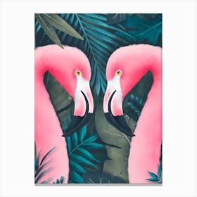 Emerald Green Hot Pink Flamingos Maximalist Print Canvas Print