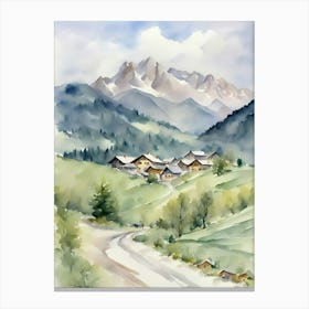 Watercolor Of A Mountain Village Canvas Print