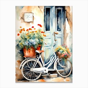 Bicycle With Basket of Flowers Canvas Print