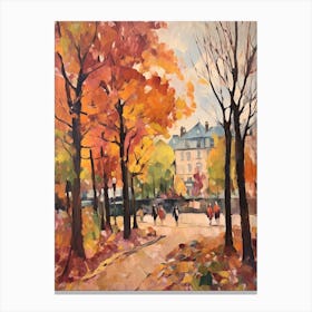 Autumn City Park Painting Parc De Belleville Paris France 1 Canvas Print