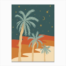 Palm And Peaceful Night Orange Canvas Print