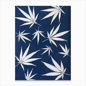 Blue cyanotype hemp leaves Canvas Print