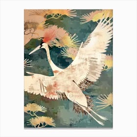 White Cranes Painting Gold Blue Effect Collage 4 Canvas Print