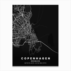 Copenhagen Denmark Black Map Canvas Print