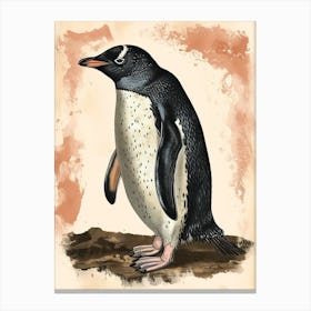 Adlie Penguin Bleaker Island Vintage Botanical Painting 4 Canvas Print