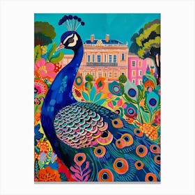 Peacock By The Castle Brushstrokes 2 Canvas Print