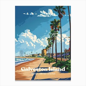 Galveston Island Texas Summer Digital Travel Illustration Canvas Print