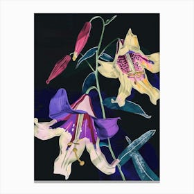 Neon Flowers On Black Canterbury Bells 1 Canvas Print