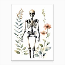 Floral Skeleton Watercolor Painting (18) Canvas Print