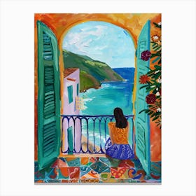 Woman Looking Out A Window Canvas Print