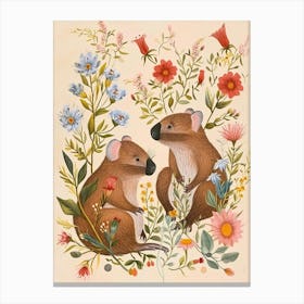 Folksy Floral Animal Drawing Wombat 3 Canvas Print
