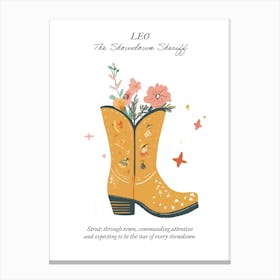 Leo Cowboy Boots Zodiac Preppy Western Cowgirl Canvas Print