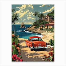 Vintage Car On The Beach Canvas Print