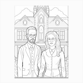 Line Art Inspired By American Gothic 1 Canvas Print