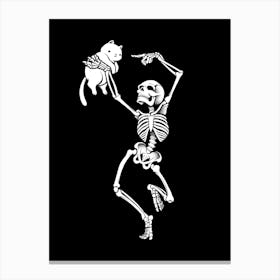 Dancing Skeleton With A Cat Canvas Print