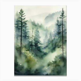 Appalachian Mountains of Misty Pines Watercolor Print of Evergreen Forest..141 Canvas Print