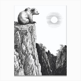 Malayan Sun Bear Looking At A Sunset From A Mountain Ink Illustration 1 Canvas Print