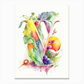 V  For Vegetables, Letter, Alphabet Storybook Watercolour 2 Canvas Print