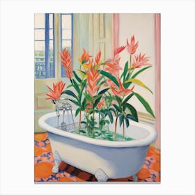 A Bathtube Full Of Bird Of Paradise In A Bathroom 3 Canvas Print