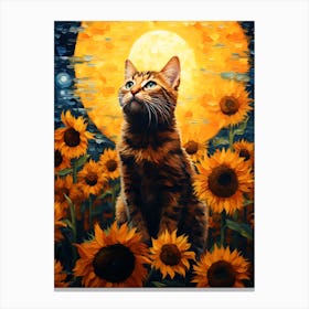 Cat Sunflowers Wall Art 14 Canvas Print