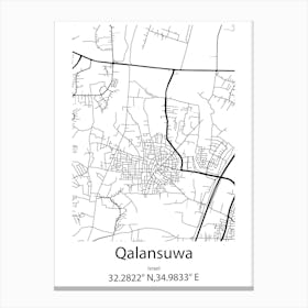 Qalansuwa,Israel Minimalist Map Canvas Print