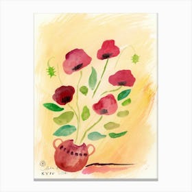 Red Poppies - watercolor painting floral art vertical hand painted living room bedroom orange yellow red Canvas Print