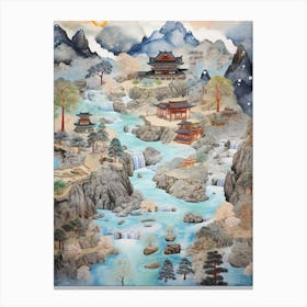 Mountains And Hot Springs Japanese Style Illustration 16 Canvas Print